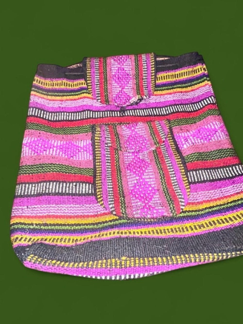 Boho Pink Striped Woven Backpack